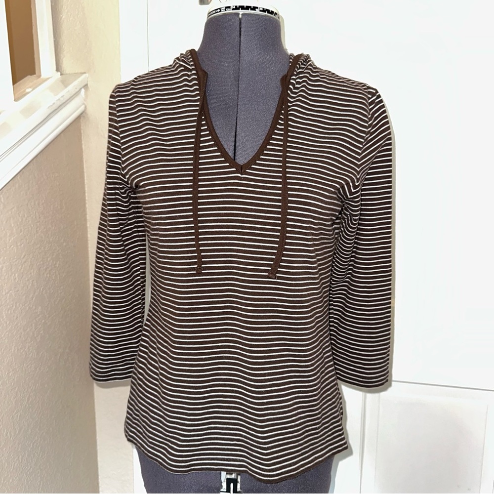 LOFT Chocolate and White Striped Top